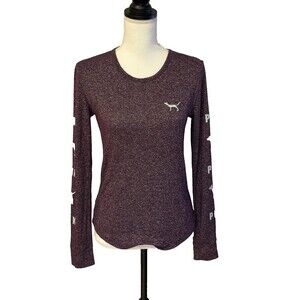 PINK Victoria’s Secret PJ Top Plum Silver Dog Logo Shirt Size Small pre-loved